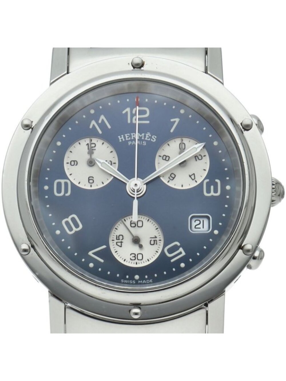 Hermes Clipper Watch Chronograph SS Blue Silver
